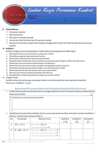 LKPD Persamaan Kuadrat | PDF
