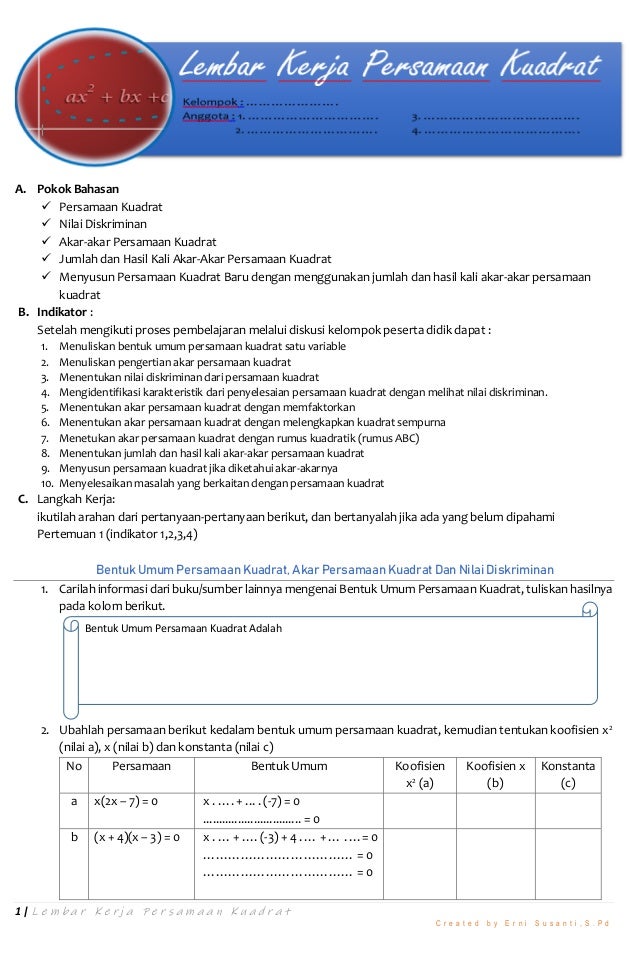 Soal Fungsi Kuadrat Smp Kelas 9 Pdf Nasi