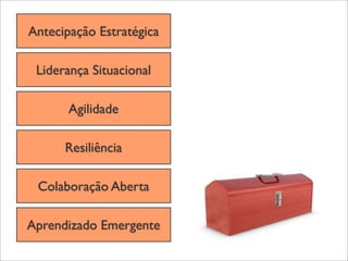 Antecipação Estratégica

 Liderança Situacional

       Agilidade

      Resiliência

 Colaboração Aberta

Aprendizado Emergente
 