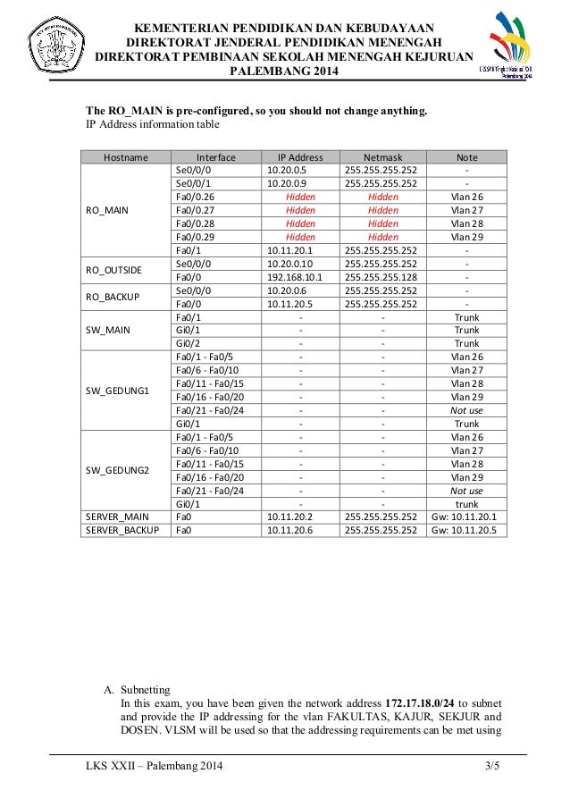 Contoh Soal LKS IT Network 2014 Di Palembang Modul 2