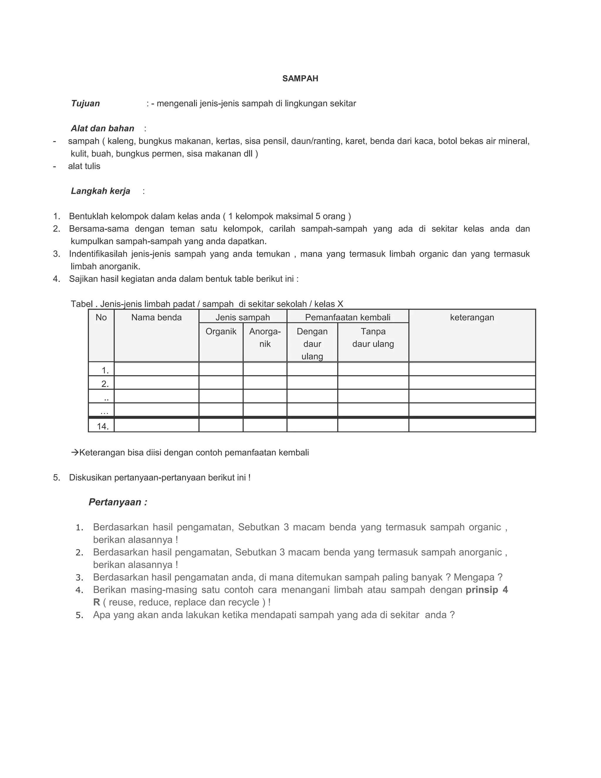 Lks limbah dan daur ulang limbah | DOCX