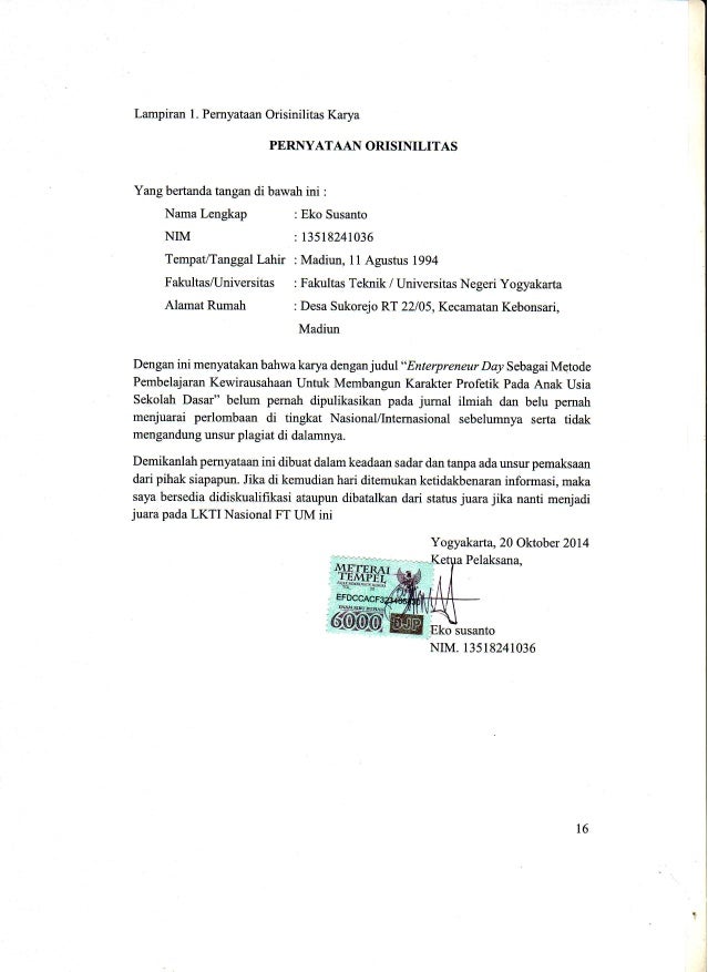 Lkti ftum 2014 eko susanto uny_enterpreneur day sebagai 