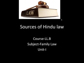 Sources of Hindu law
Course-LL.B
Subject-Family Law
Unit-I
1
 
