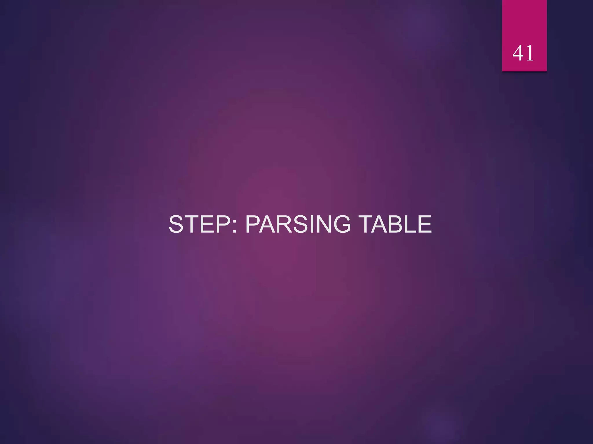 STEP: PARSING TABLE
41
 