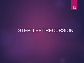 12
STEP: LEFT RECURSION
 