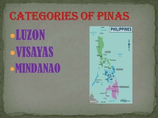 CATEGORIES OF PINASLUZONVISAYASMINDANAO
