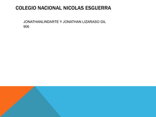 COLEGIO NACIONAL NICOLAS ESGUERRA
JONATHANLINDARTE Y JONATHAN LIZARASO GIL
906
 