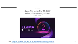 21
From Surge AI  Meta: The 1M+ RLHF Annotations Powering Llama 2
 