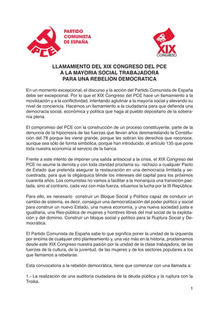 Llamamiento XIX Congreso PCE