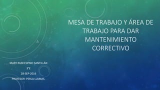 MESA DE TRABAJO Y ÁREA DE
TRABAJO PARA DAR
MANTENIMIENTO
CORRECTIVO
MARY RUBI ESPINO SANTILLÁN
3°E
28-SEP-2016
PROFESOR: PERLA LLAMAS.
 
