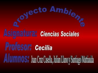 Proyecto Ambiente Asignatura: Ciencias Sociales Profesor: Cecilia Alumnos: Juan Cruz Casella, Julian Llano y Santiago Mattiauda 