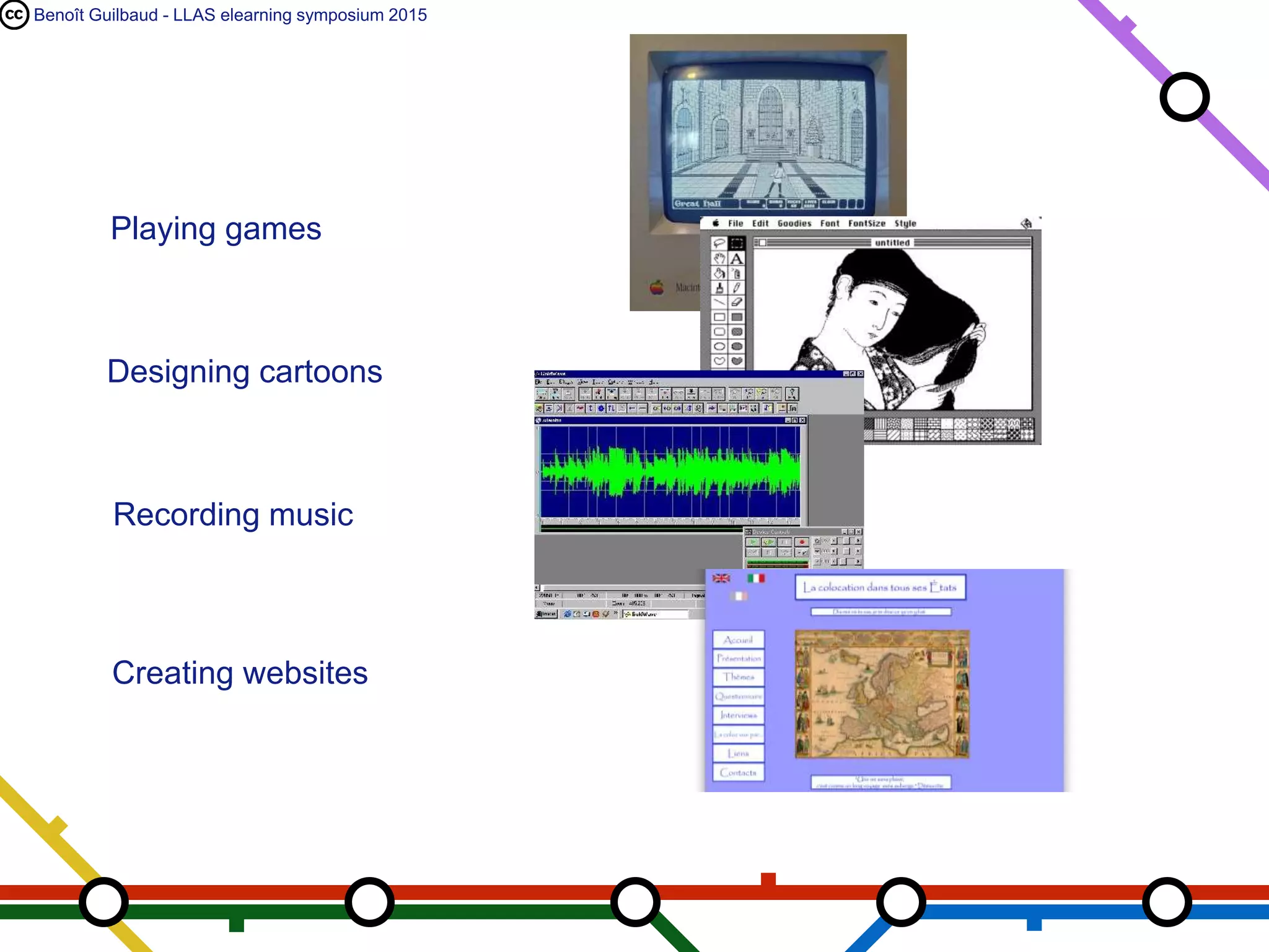 Benoît Guilbaud - LLAS elearning symposium 2015
Designing cartoons
Recording music
Creating websites
Playing games
 