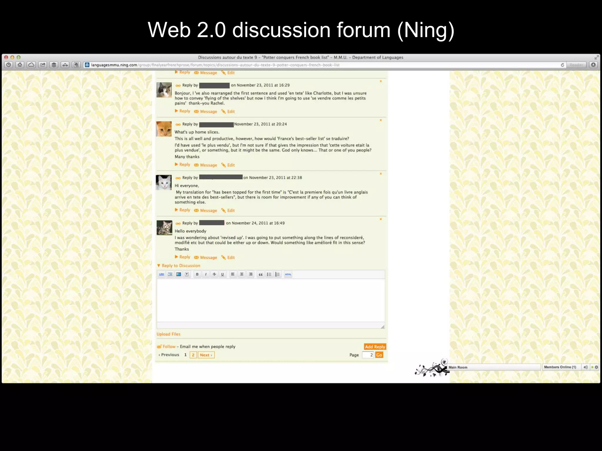 Web 2.0 discussion forum (Ning)
 