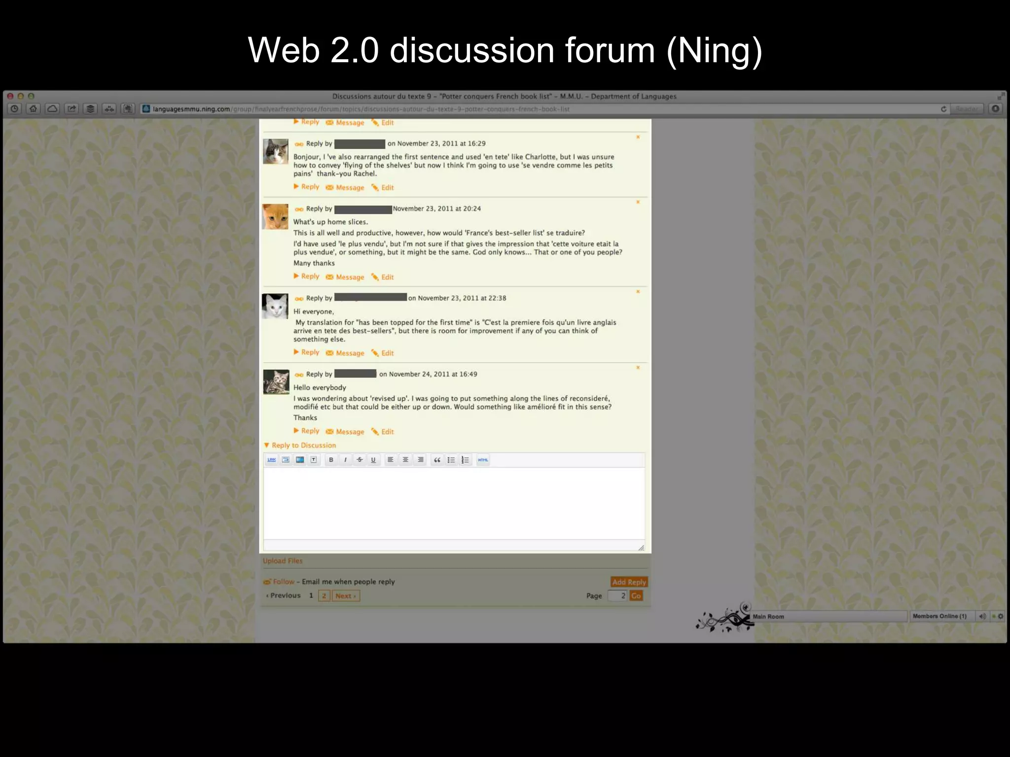 Web 2.0 discussion forum (Ning)
 