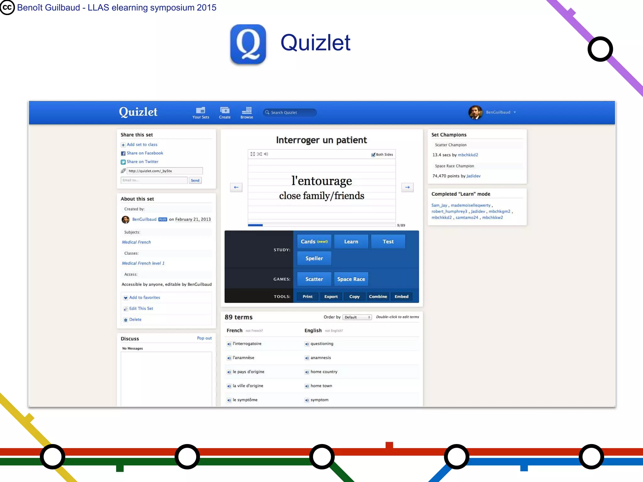 Benoît Guilbaud - LLAS elearning symposium 2015
Quizlet
 