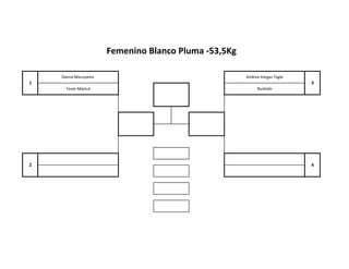 Femenino Blanco Pluma -53,5Kg
1
Danna Maruyama Andrea Vargas Tagle
3
4
Team Mamut Bushido
2
 