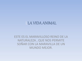 LLA VIDA ANIMAL
ESTE ES EL MARAVILLOSO REINO DE LA
NATURALEZA , QUE NOS PERMITE
SOÑAR CON LA MARAVILLA DE UN
MUNDO MEJOR.
 