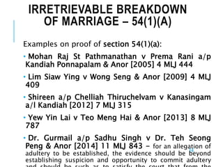 Examples on proof of section 54(1)(a):
• Mohan Raj St Pathmanathan v Prema Rani a/p
Kandiah Ponnapalam & Anor [2005] 4 MLJ...
