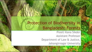 Protection of Biodiversity in
Bangladesh: Forests
Preeti Kana Sikder
Assistant Professor
Department of Law & Justice,
Jahangirnagar University
 