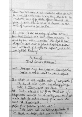 LLB LAW NOTES ON INTERPRETATION OF STATUTES | PDF
