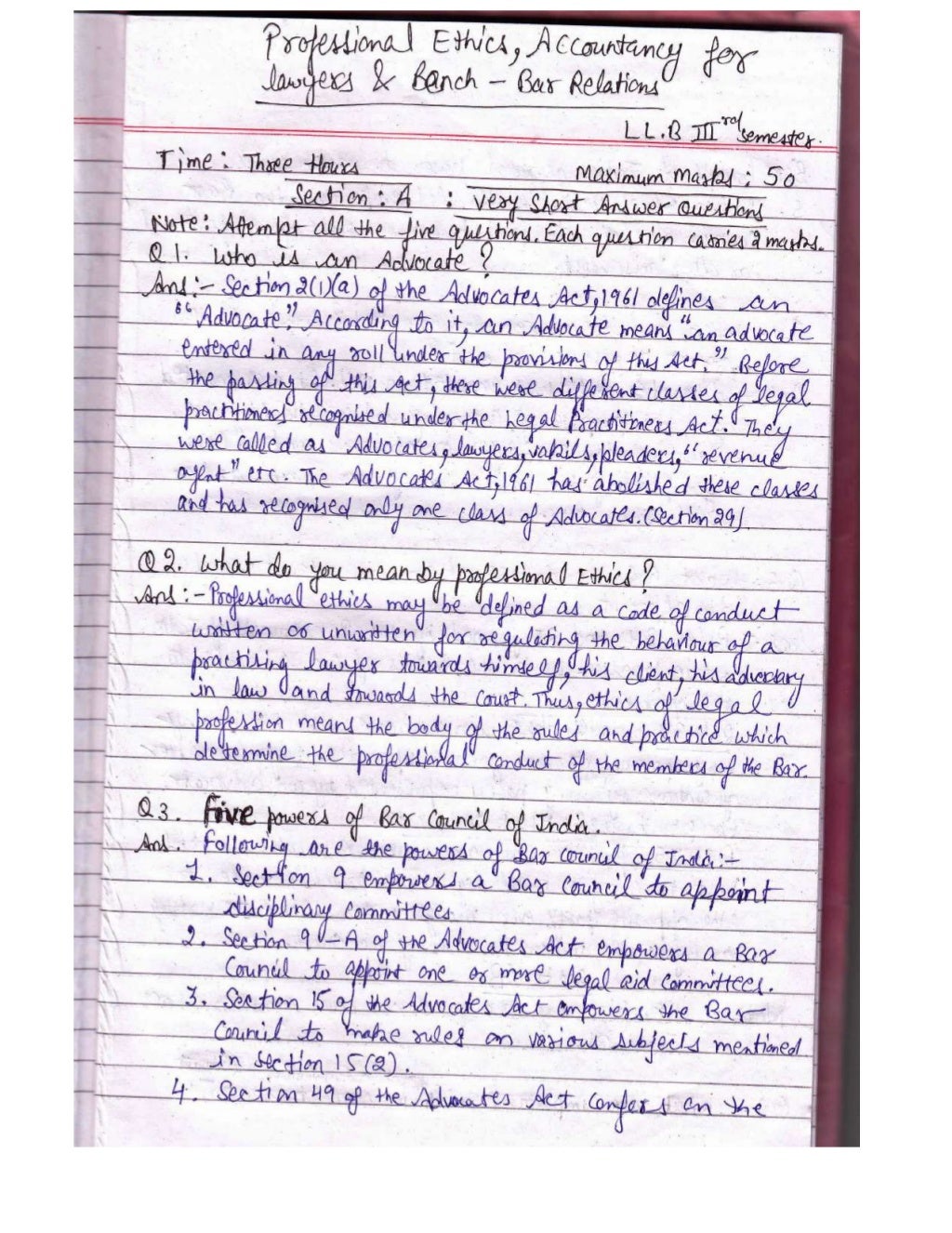 LLB LAW NOTES ON PROFESSIONAL ETHICS AND BAR BENCH RELATIONS