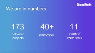 We are in numbers
delivered
projects
40+ 11173
years of
experience
employees
 