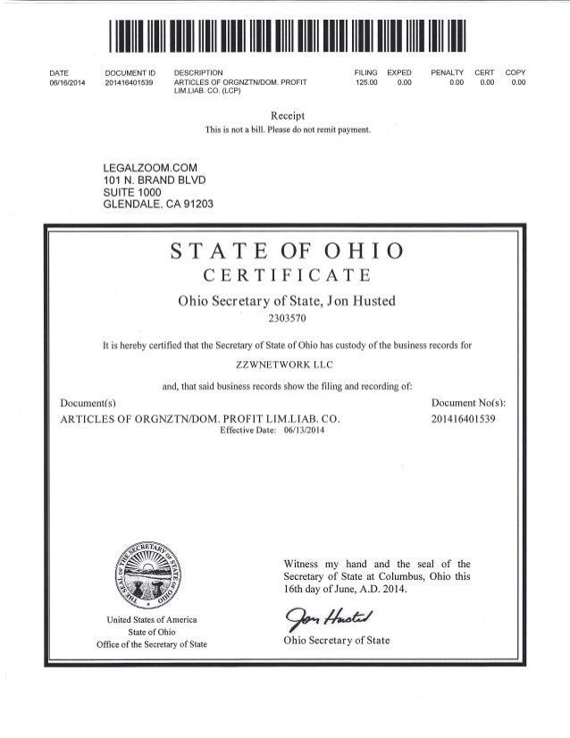 ZZWNetwork LLC Paperwork ZZWNetwork LLC Paperwork