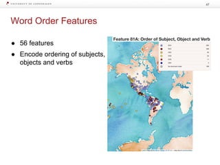 Word Order Features
47
● 56 features
● Encode ordering of subjects,
objects and verbs
 