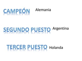 Alemania 
Argentina 
Holanda 
