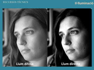 RECURSOS TÈCNICS
Il·lluminació
Llum difosa Llum directa
 