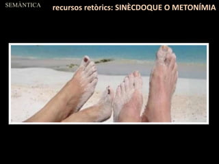SEMÀNTICA
recursos retòrics: SINÈCDOQUE O METONÍMIA
 