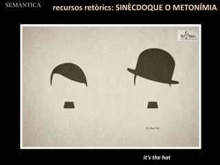 it’s the hat
SEMÀNTICA
recursos retòrics: SINÈCDOQUE O METONÍMIA
 