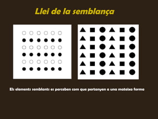 Llei de la semblança




Els elements semblants es perceben com que pertanyen a una mateixa forma
 
