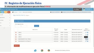 D. Información de modificaciones en ejecución física (VIDEO)
IV. Registro de Ejecución física
 