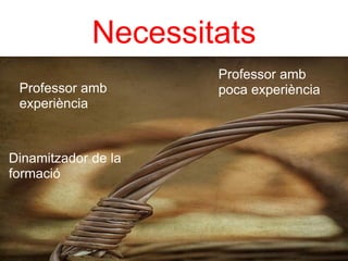 Necessitats
                     Professor amb
 Professor amb       poca experiència
 experiència



Dinamitzador de la
formació
 