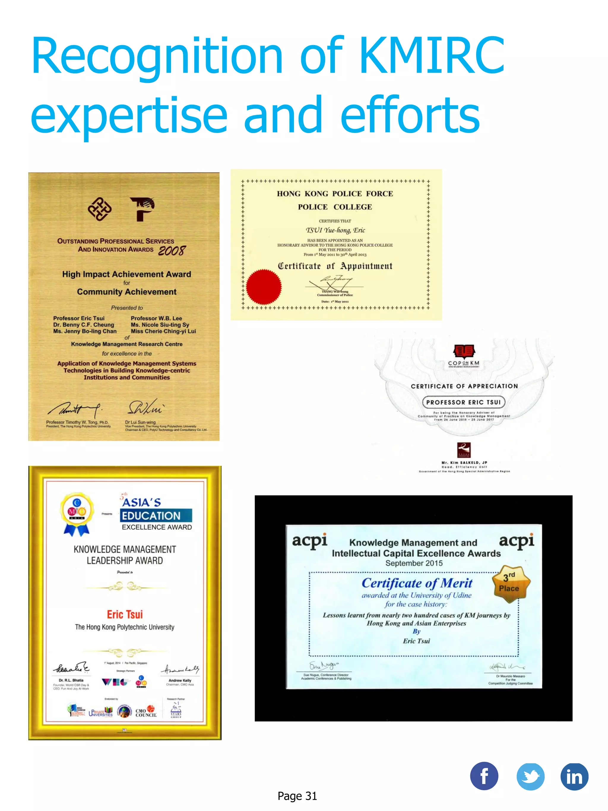 Recognition of KMIRC
expertise and efforts
Page 31
 