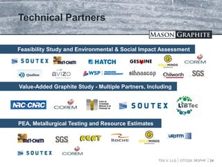 TSX.V: LLG OTCQX: MGPHF
Technical Partners
24
Feasibility Study and Environmental & Social Impact Assessment
Value-Added Graphite Study - Multiple Partners, Including
PEA, Metallurgical Testing and Resource Estimates
 