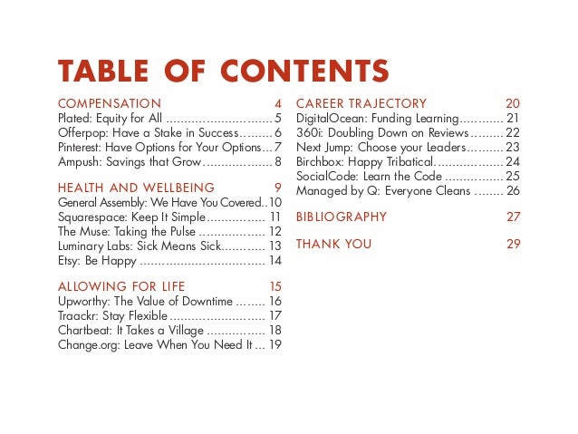 table of contents compensation