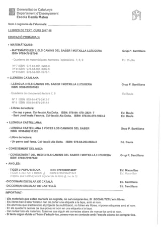 Llibres curs 2017 2018