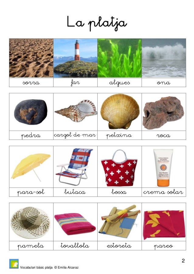 Vocabulari bàsic platja © Emilia Alcaraz
3
La platja
galleda motllos pala rasclet
pales ulleres i tub aletes xancles
...