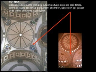 PETXINA
Cadascun dels quatre triangles curvilinis situats entre els arcs torals,
sobre els quals descansa directament el c...