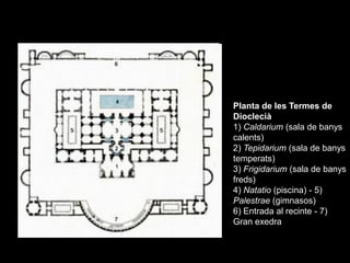 Planta de les Termes de
Dioclecià
1) Caldarium (sala de banys
calents)
2) Tepidarium (sala de banys
temperats)
3) Frigidar...