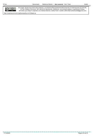 DenominacióNº Exp. Nom comercial Codi / Titular ButlletíReferència Obtentor /
Avís legal: Aquest document està subjecte a una llicència Reconeixement-NoComercial 4.0 Internacional (CC BY-NC
4.0) de Creative Commons. Se'n permet la reproducció, distribució, comunicació pública i la generació d'obres
derivades que estiguin subjectes a la mateixa llicència. Carles Folch i Castell, 2003-2020 [cfolchcastell@gmail.com]
http://creativecommons.org/licenses/by-nc/4.0/deed.ca
17/10/2020 Pàgina 53 de 53
 