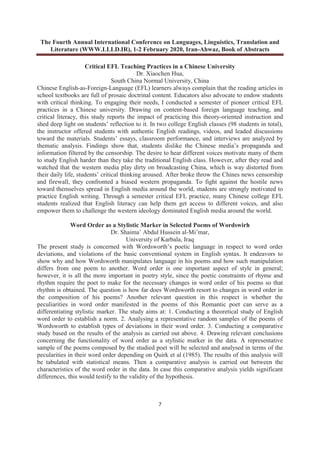 Book of Abstracts of the Fourth Annual International Conference on ...