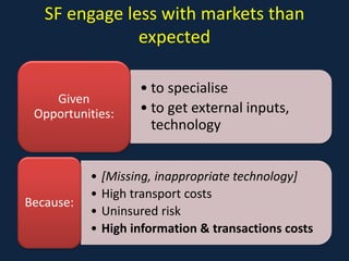 SF engage less with markets than
expected
• to specialise
• to get external inputs,
technology
Given
Opportunities:
• [Mis...
