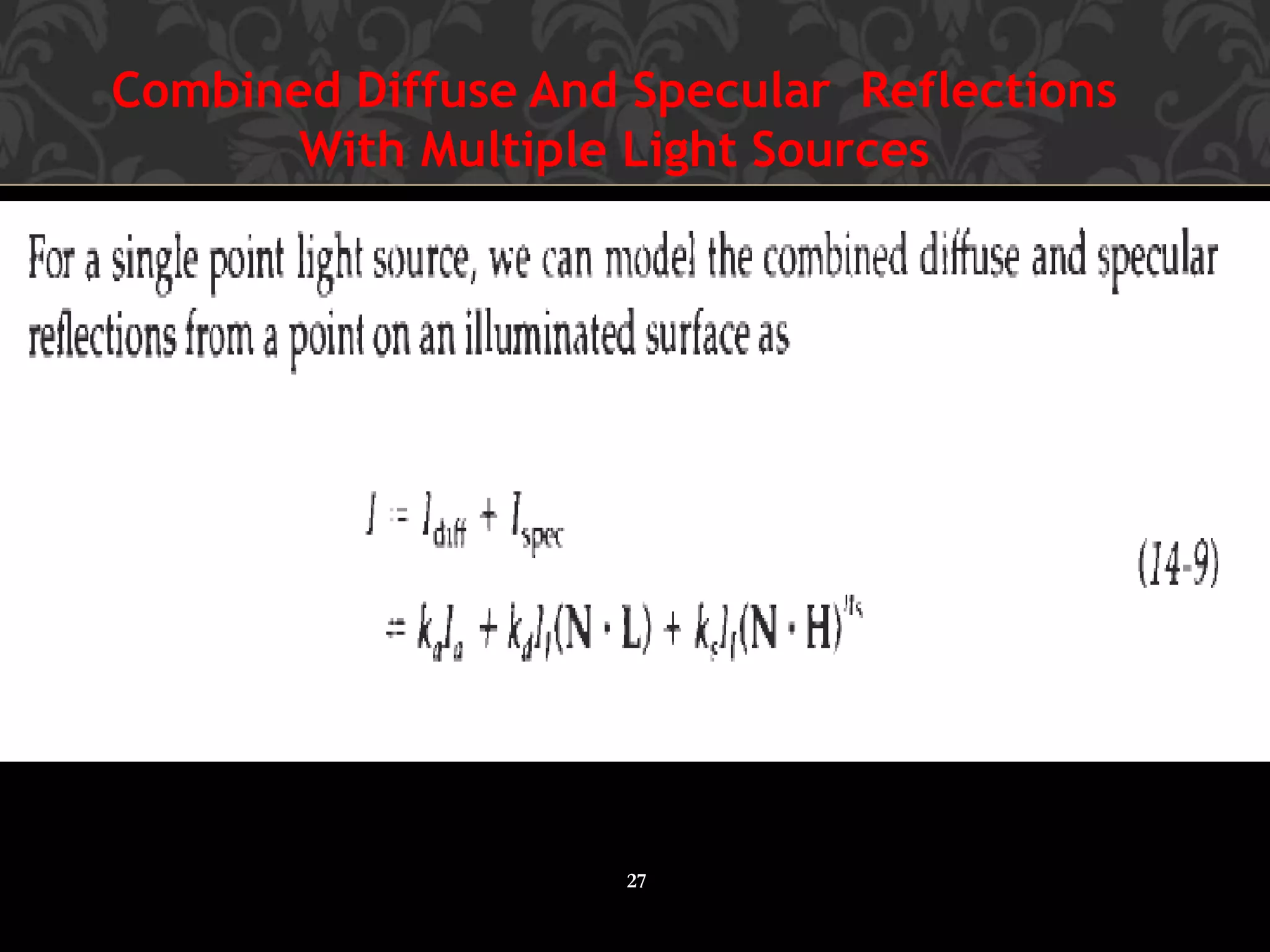 Combined Diffuse And Specular Reflections
With Multiple Light Sources
27
 
