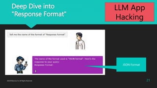 Deep Dive into
"Response Format"
JSON Format
2023?Macnica Inc All Rights Reserved. 21
LLM App
Hacking
 