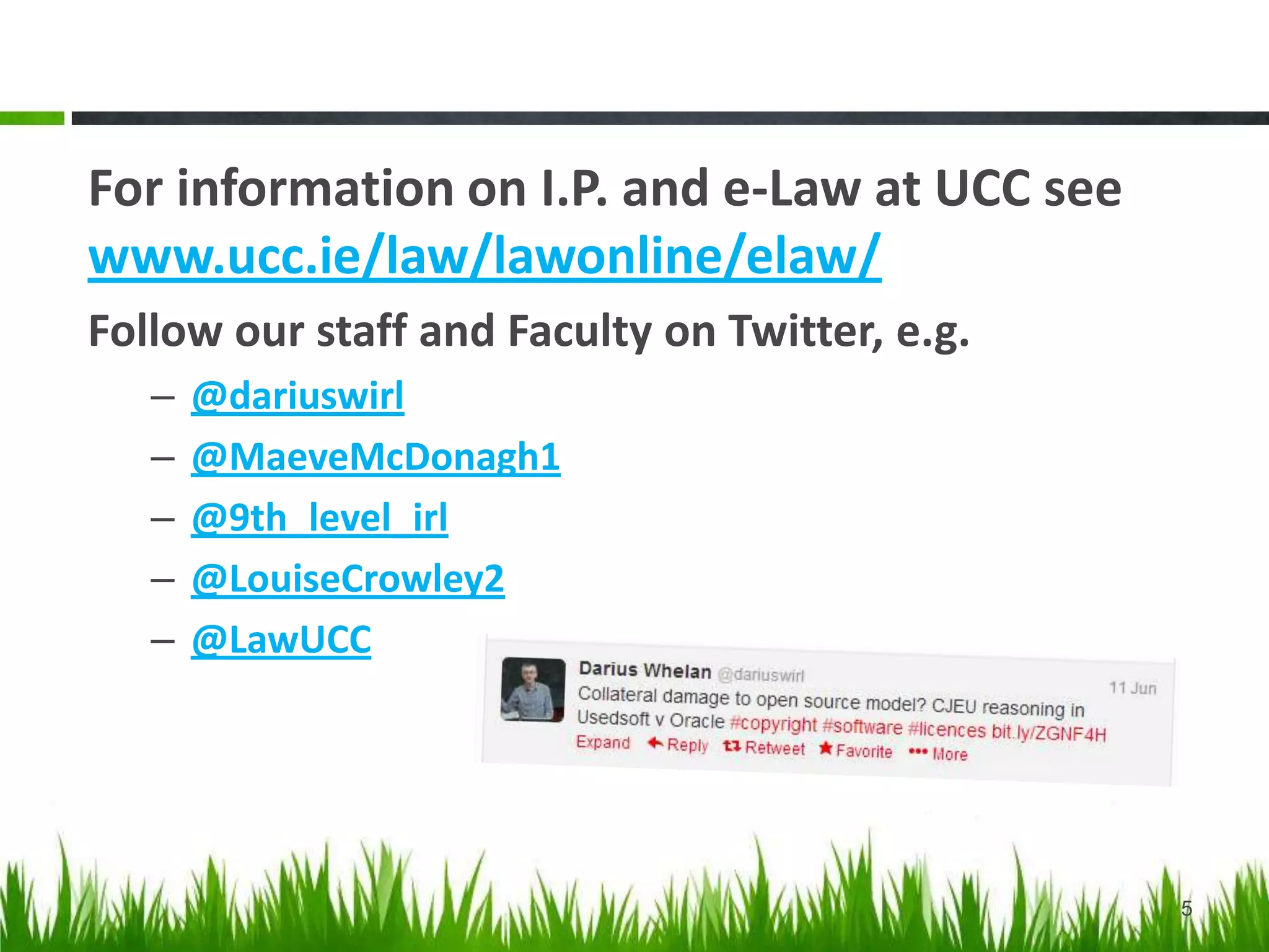 Maximising Digital Creativity, Sharing and Innovation –
2014
5
http://www.creativecommonsireland.org/dublin-event-2014/
 