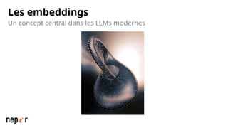 Les embeddings
Un concept central dans les LLMs modernes
 