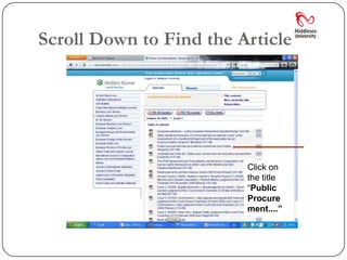Scroll Down to Find the Article




                         Click on
                         the title
                         “Public
                         Procure
                         ment....”
 